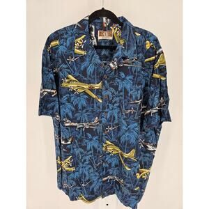 Kalaheo men's XXL Hawaiian shirt with a WWII bomber and fighter airplane pattern